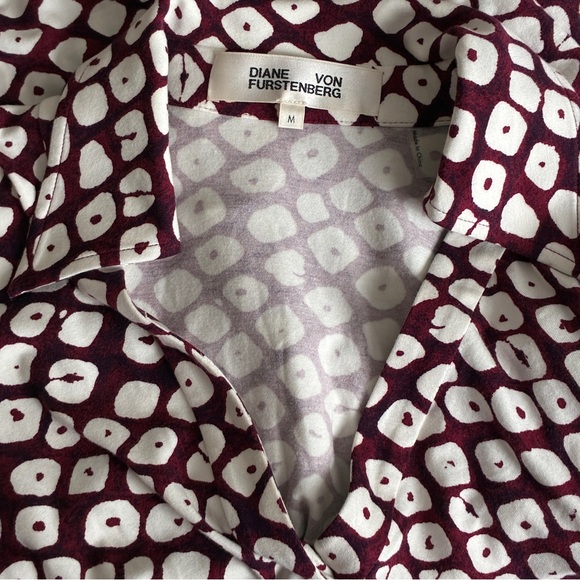 Diane Von Furstenberg Burgundy & White Printed Twist Waist Dress Medium - Picture 4 of 12